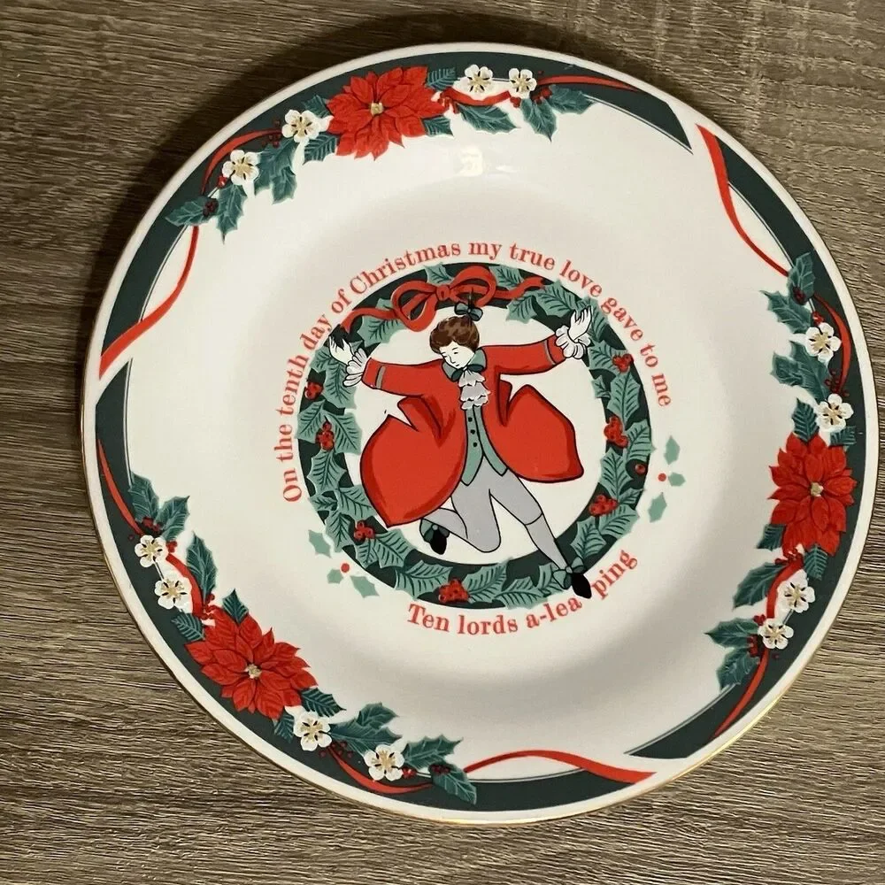 Tienshan Deck the Halls Salad Plate 12 Days of X-Mas Ten Lords Leaping Replace